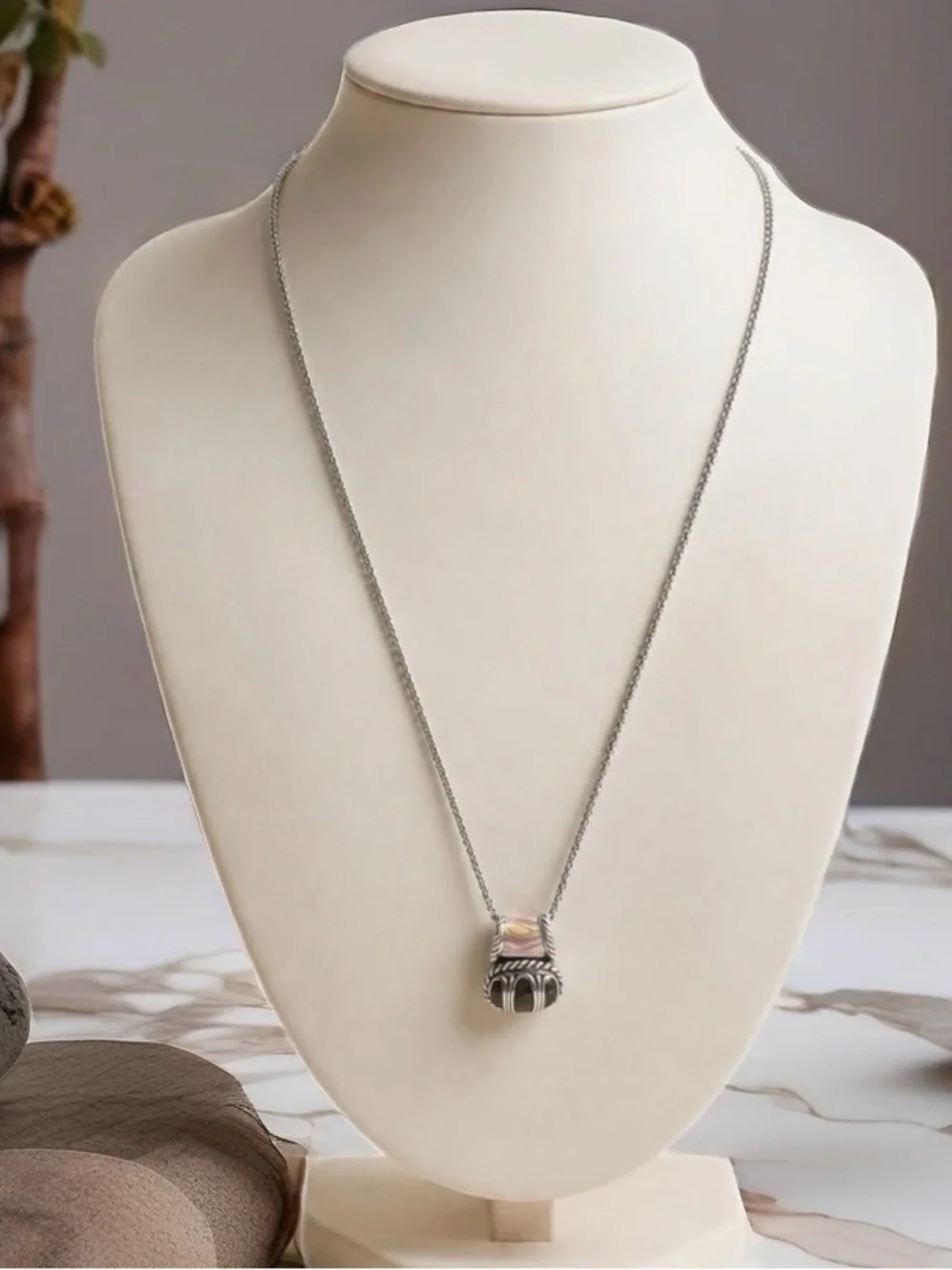.925 Sterling Silver Black Onyx Pendant Necklace